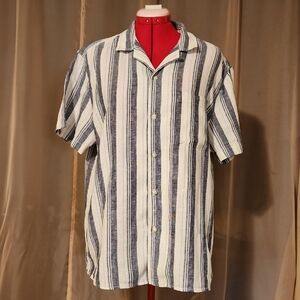 Goodfellow & Co Navy and White Striped Casual Linen Shirt
